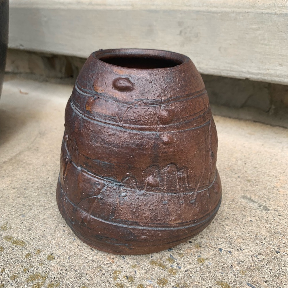 Handmade Brutalist Style Brown Glaze Modern Rustic Art Vase Signed 5”